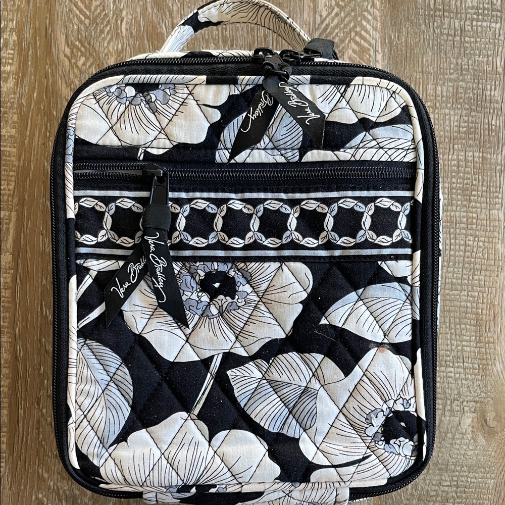 Vera Bradley Black and Cream lunchbox Camellia pattern